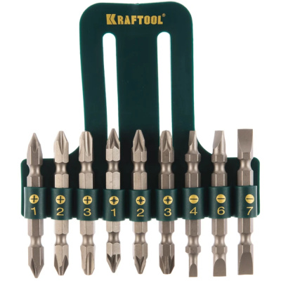 Набор KRAFTOOL Биты двухсторонние, в пласт. держателе, Cr-V, 9 предметов