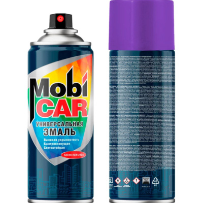 Эмаль аэрозольная универсальная MobiCAR, 520 мл, RAL 4008, сигнальный фиолетовый глянцевый