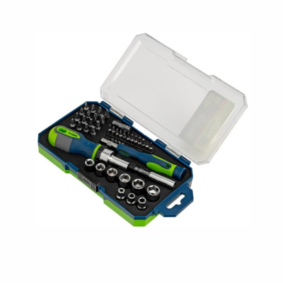 Отвертки реверсивные с набором бит и торцевых головок, 41 шт., CrV// Сибртех