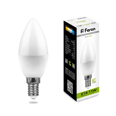 Лампа светодиодная LED 11вт E14 белый матовая свеча Feron