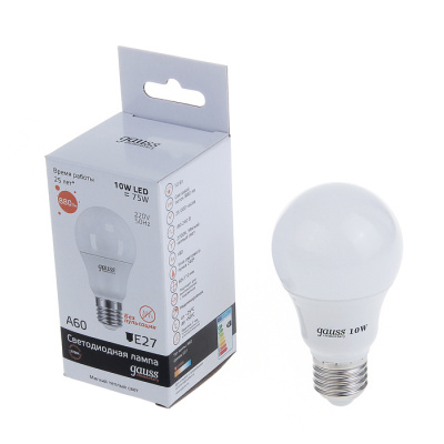 Лампа светодиодная LED 10вт 230в Е27 теплый Gauss Elementary