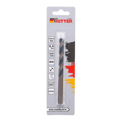 Сверло по металлу Ritter EC  8,5 мм (HSS-G M2 Gold&Black) DIN 338 RN (1 шт в блистере) (300/75/1)