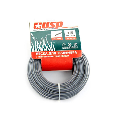 Леска для триммера с нейлоновым сердечником, длина 15м, профиль-квадрат, диаметр 3.00 мм