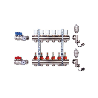 Группа коллекторная с КРАНАМИ из нерж. стали 1" х 3/4", с расход-ми 7 выходов (5/1) ViEiR VR113-07