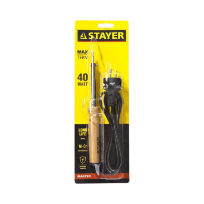 Электропаяльник с деревянной рукояткой (55310-40) STAYER  MAXTerm 40Вт конус, 