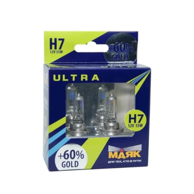 Лампа авт. 12V (3200 K, +60%) H7 55W PX26d (*комплект: 2 шт.) Gold +60% Маяк