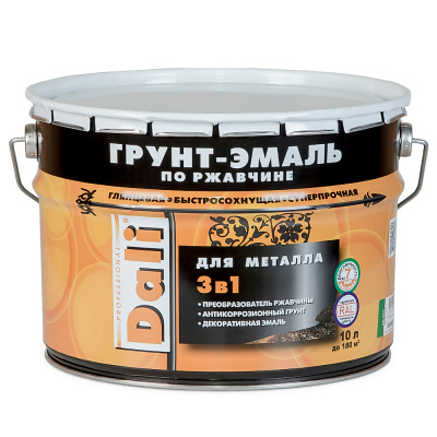 ГРУНТ- ЭМАЛЬ ПО РЖАВЧИНЕ "DALI"  3 В 1 ЗЕЛЕНЫЙ МОХ (RAL 6005)  10 Л (1) "РОГНЕДА"