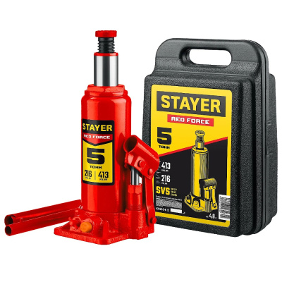 Домкрат STAYER  RED FORCE, в кейсе, 5 т, 216 - 413 мм, бутылочный гидравлический Professional (4316