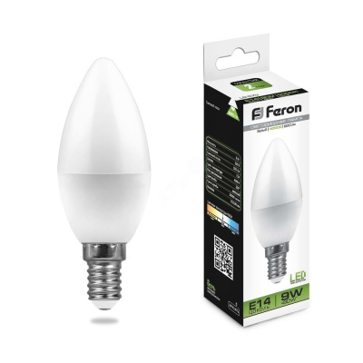 Лампа светодиодная LED 9вт Е14 белы й матовая свеча Feron
