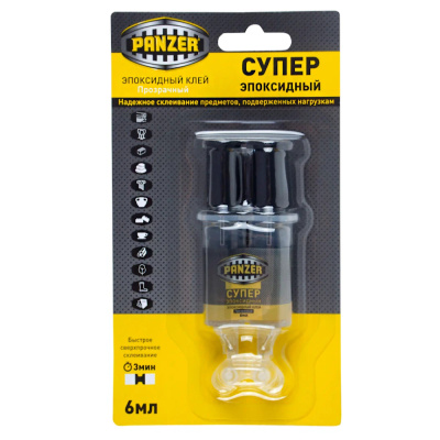 Клей супер эпоксидный прозрачный 6мл шприц "PANZER"