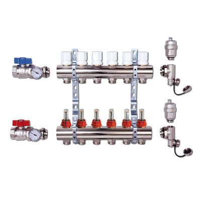 Группа коллекторная с КРАНАМИ из нерж. стали 1" х 3/4", с расход-ми 8 выходов (5/1) ViEiR VR113-08