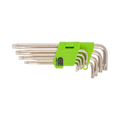 Набор ключей имбусовых Tamper-Torx, 9 шт., TT10-ТT50, 45x, закаленные, удлиненные, никель// Сибртех