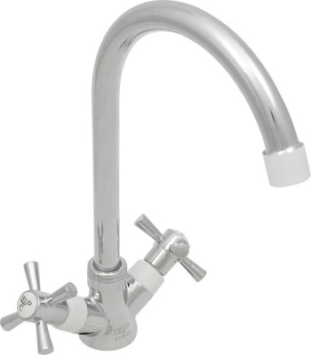 Смеситель кух керам.кран-букса FRUD высокий,руч/крест,белый/хром с гайкой R49118-7 