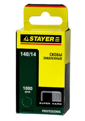 Скобы 8мм STAYER PROFI тип 140, закаленные, зеленые, 1000шт.