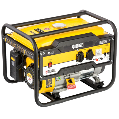Генератор бензиновый PS-33, 3,3 кВт, 230В, 15л, ручной стартер// Denzel