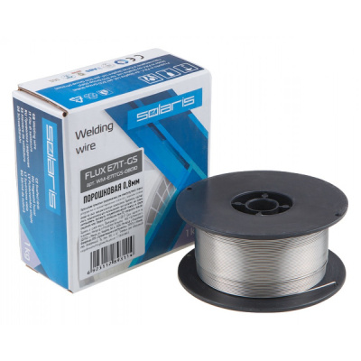 Проволока сварочная FLUX E71T-GS ф0,8мм (сварка без газа) (катушка 1кг) SOLARIS