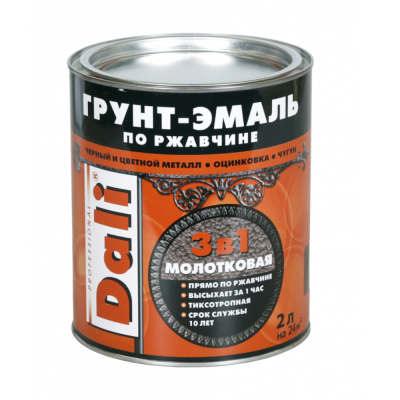 ГРУНТ- ЭМАЛЬ ПО РЖАВЧИНЕ "DALI" 3 В 1 МОЛОТКОВАЯ ЗЕЛЕНАЯ  2 Л (3) "РОГНЕДА"