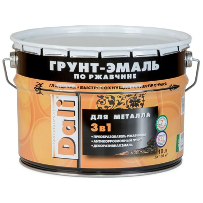 ГРУНТ- ЭМАЛЬ ПО РЖАВЧИНЕ "DALI"  3 В 1  БЕЛАЯ (RAL 9010)  10л "РОГНЕДА"