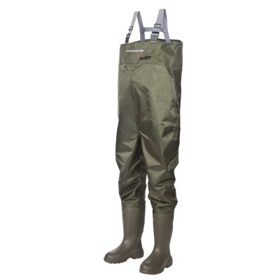 Полукомбинезон рыбацкий "TORVI" (44/45) ( XL) из полимер. материалов ПЕРЕКАТ с вкладышем (олива)