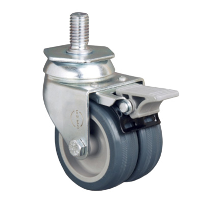 Колесо аппаратное сдвоенное  поворотное с тормозом 75 мм ( ET01 MKM 75 F ), диск-полипропилен черное