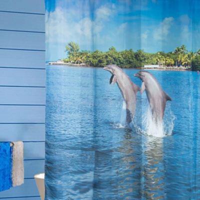 Штора для ванной тканевая Два дельфина 001м 180*180