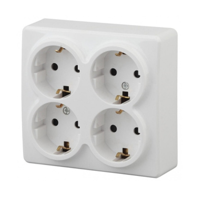 Розетка ЭРА 4х2P+E Schuko со шторками, 16A-250В, IP20, ОУ, Эра Эксперт, белый, 11-2211-01 (1/8) 
