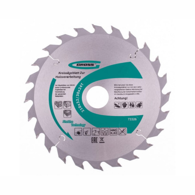 Диск пильный по дереву ф210 х 32 мм, 24 зуба + кольцо 32/30мм// Gross