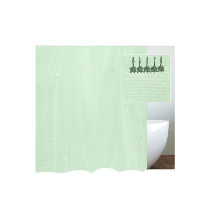 Штора FM-B20G для ванной комнаты с декоративными кольцами, жаккартовая, салатовая (180 х 200 см, 75 