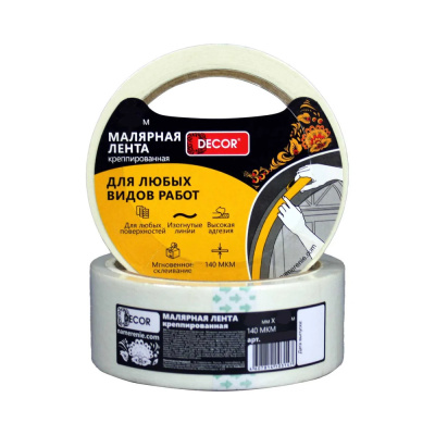 Лента малярная DECOR 38мм х 25м, креппированная, 140мкм (63шт/уп)