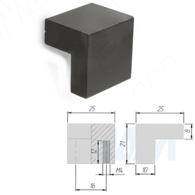 Ручка-кнопка 16мм черный матовый