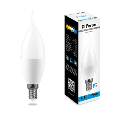 Лампа светодиодная LED 11вт Е14,дневной матовая свеча на ветру Feron