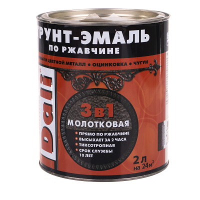 ГРУНТ- ЭМАЛЬ ПО РЖАВЧИНЕ "DALI" 3 В 1 МОЛОТКОВАЯ ЧЕРНАЯ  2 Л (3) "РОГНЕДА"