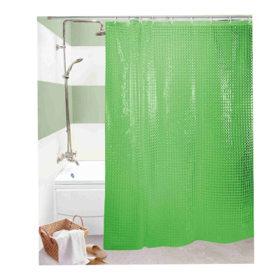 Штора S-3D G для ванной комнаты с 3D-эффектом, с кольцами (квадраты, салатовая) 180 х 180 см.