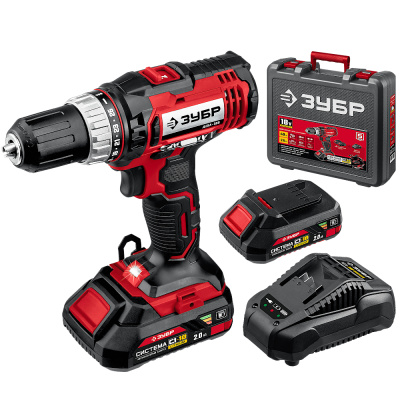 Дрель-шуруповерт. ДШЛ-185-22 ЗУБР 18В, 2 АКБ (2Ач), в кейсе
