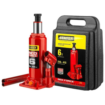 Домкрат STAYER  RED FORCE, в кейсе, 6 т, 216 - 413 мм, бутылочный гидравлическийProfessional (4316