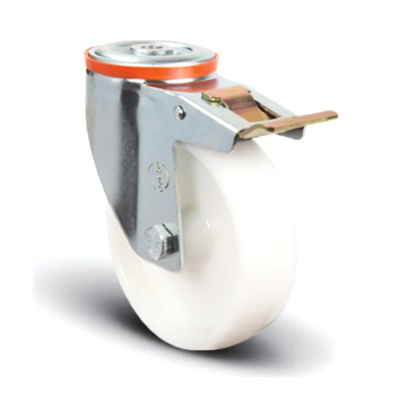 Колесо нейлоновое поворотное_под болт М12 125 мм с тормозом ( EM04-ZKZ-125-F )