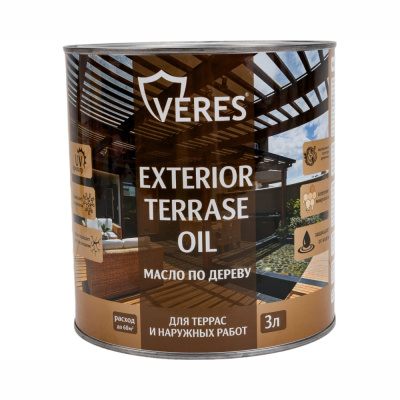 МАСЛО ПО ДЕРЕВУ "EXTERIOR TERRASE OIL" ДЛЯ НАРУЖНЫХ РАБОТ БЕЛЫЙ 3 Л (1/6) "VERES"