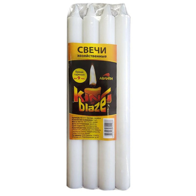 Свеча хозяйств. 75гр, 4шт/уп, цена за 1шт, 9 часов горения King of Blaze, белый цвет КВ-075