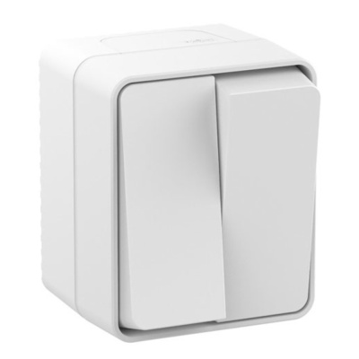 Выключатель двухклавишный IP54 10 АХ, БЕЛЫЙ, Россия AtlasDesign Profi54 