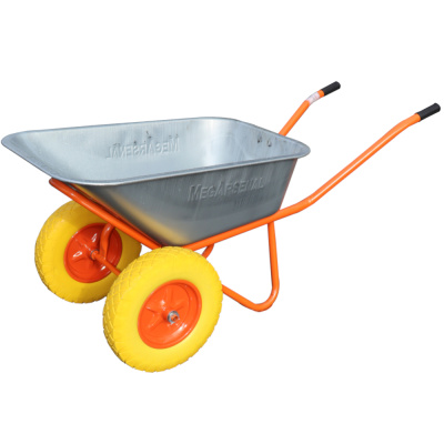 Тачка строительная двухколёсная MegArsenal 110л 200кг ПУ колесо 4,0-8 D20 (комплект)