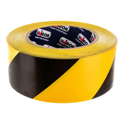 ЛЕНТА КЛЕЙКАЯ РАЗМЕТОЧНАЯ 50ММ Х 50М, ЖЕЛТО-ЧЕРНАЯ "UNIBOB"