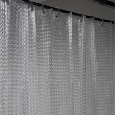 Штора S-3D W для ванной комнаты с 3D-эффектом, с кольцами (квадраты, безцветная) 180 х 180 см.