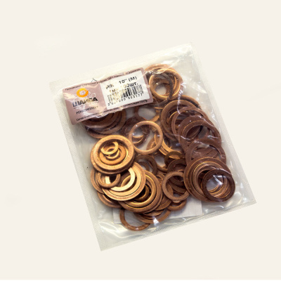 Набор медных шайб в комплекте "10".толщина шайб 1мм