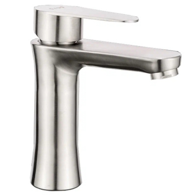 СМЕСИТЕЛЬ ДЛЯ УМЫВАЛЬНИКА F1048 МОНОЛИТНЫЙ (НЕРЖ.СТАЛЬ), САТИН (1/10) "FRAP"