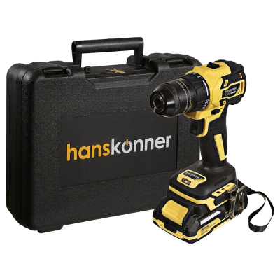Дрель акк б/щ Hanskonner HCD2065C, 18В, 1BatterySystem,60Нм, пл.патрон, 2х2Ач,кейс