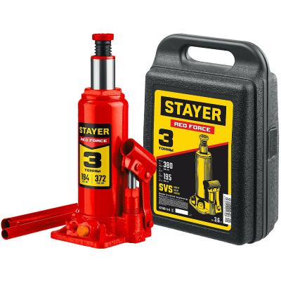 Домкрат STAYER  RED FORCE, в кейсе, 3 т, 194 - 375 мм, бутылочный гидравлическийProfessional (4316
