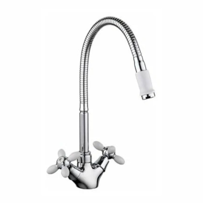 Смеситель для кухни R43127-7 гибкий излив двухвентильный белый/хром FRUD