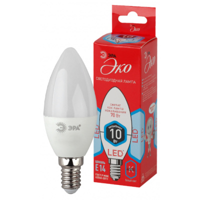 Лампа светодиодная, х/бел, 800 lm ЭРА LED smd B35-10w-840-E14 ECO