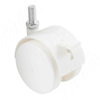 Опора двухколесная с винтом M10, D50 мм, со стопором, белая