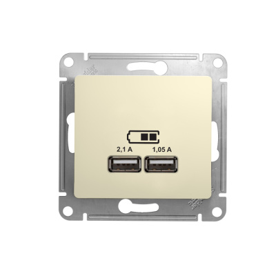 Розетка GLOSSA USB 5В/2100мА 2х5В/1050мА механизм бежевый